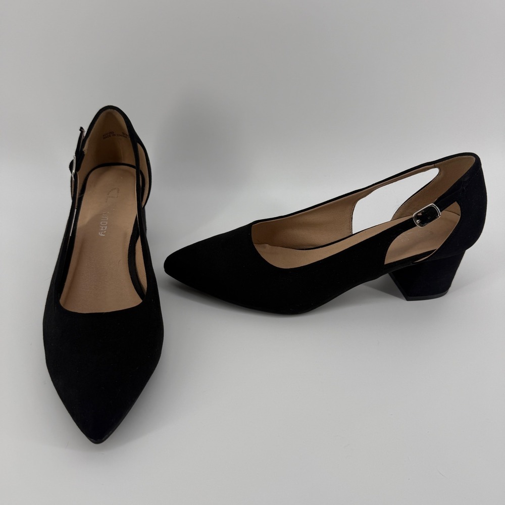 CL by Laundry Women's 9M Black Pointed Toe Slingback Block Heel Pumps